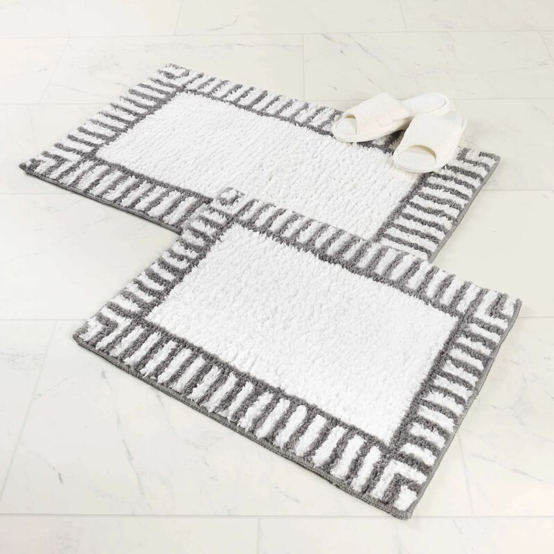 Soft Tufted Shag Bathroom Rug Set of 2 with Stripe Pattern image number 1