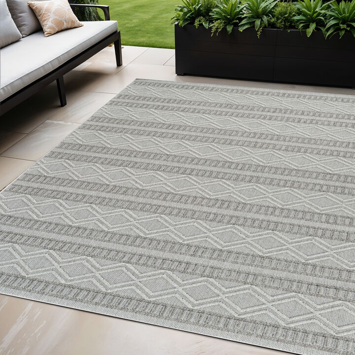 HomeRoots 5' X 8' Beige And Gray Striped Distressed Indoor Outdoor Area Rug