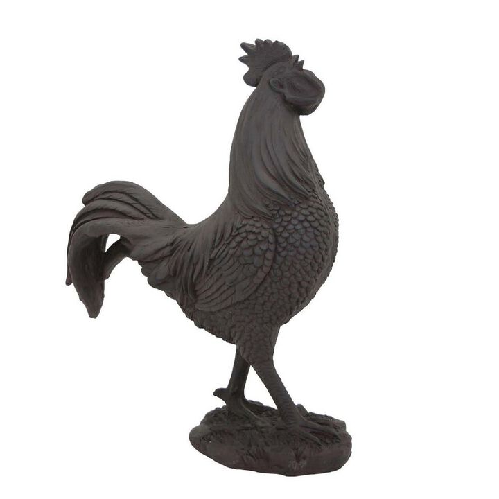42 Inch Accent Table and Garden Decor, Rooster Figurine, Resin, Brown - Benzara