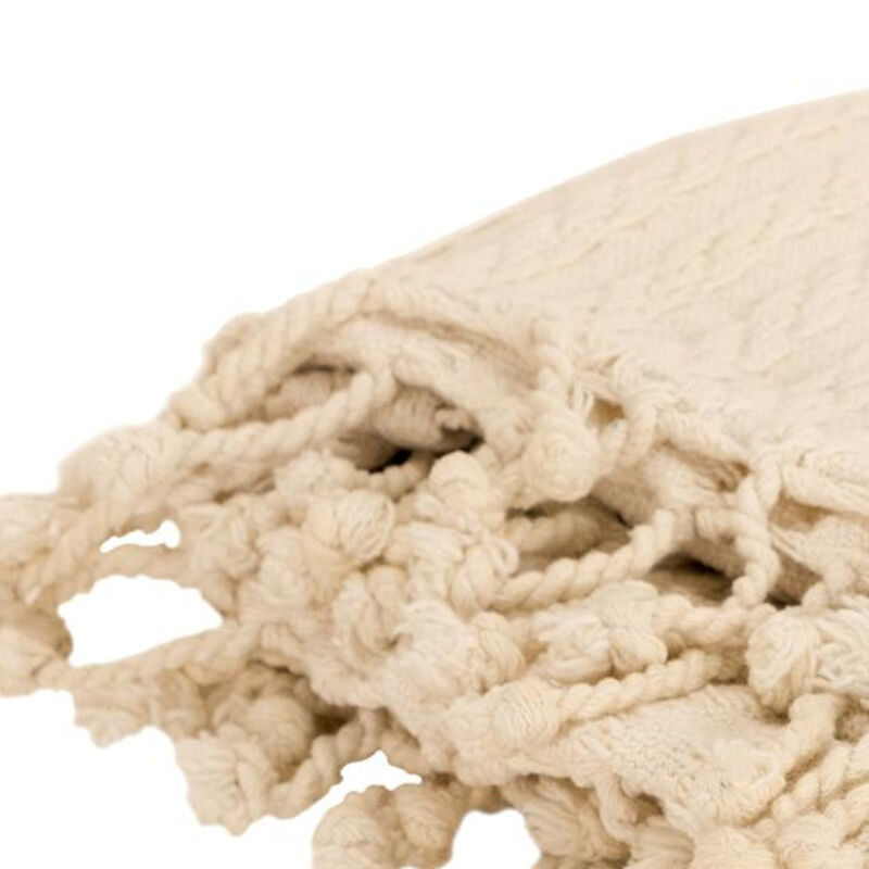 HomeRoots Ivory Knitted 100% Cotton Throw Blanket image number 2