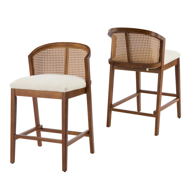 Christopher Knight Home Salazar Rattan and Rubberwood Upholstered Counter Stools(Set of 2) image number 0
