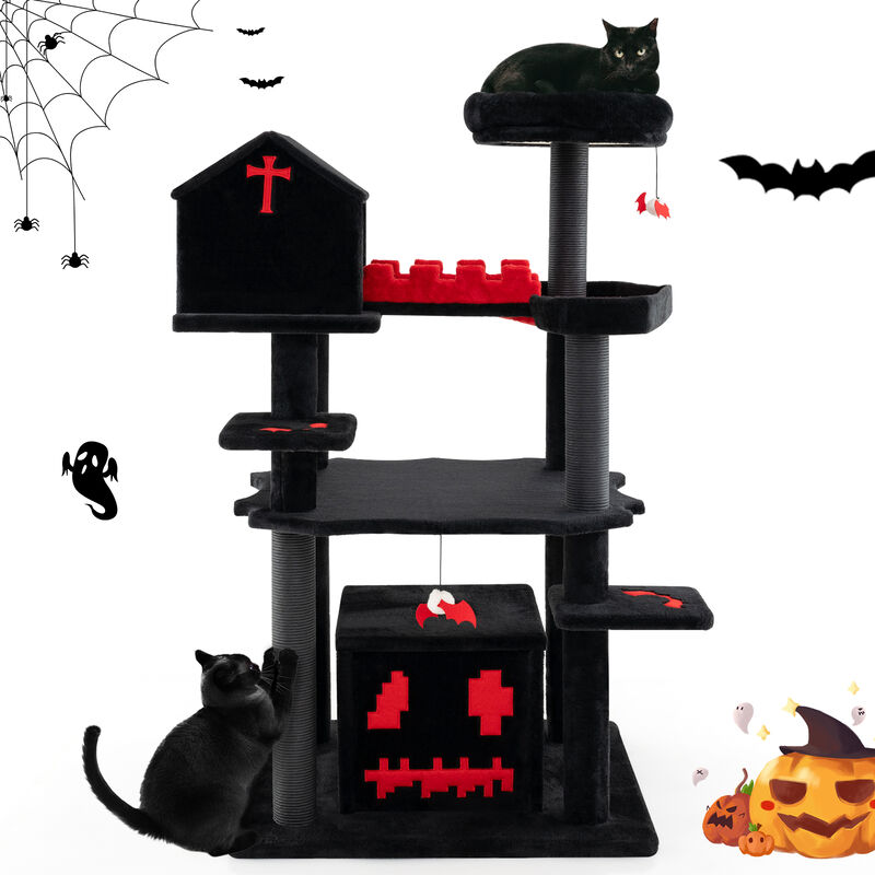 Gothic Cat Tree  Tall Cat Tower 6-Tier Cat Activity Center with Coffin Bed