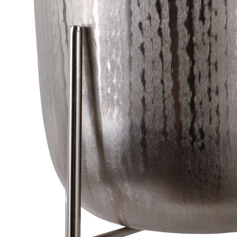 S/3 15/20/27" Etched Metal Planter On Stand, Silve image number 4