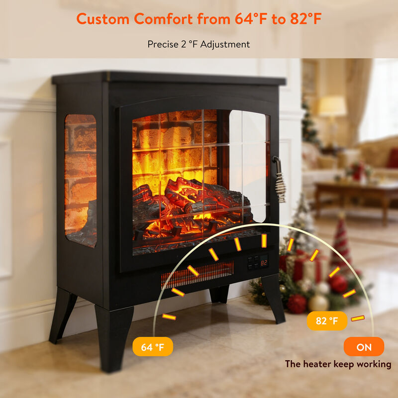 21" Three-sided Freestanding Electric Fireplace Stove Heater with 3D Flame Effect with Remote Control image number 4