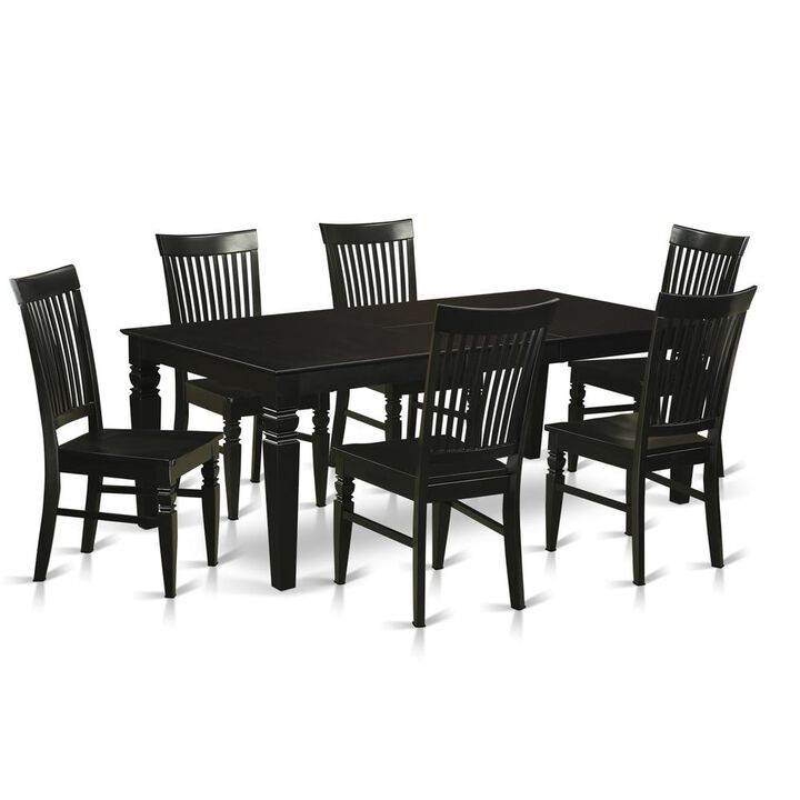 East West Furniture 7  Pc  Kitchen  table  set  with  a  Dinning  Table  and  6  Wood  Kitchen  Chairs  in  Black