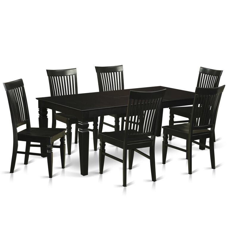 East West Furniture 7  Pc  Kitchen  table  set  with  a  Dinning  Table  and  6  Wood  Kitchen  Chairs  in  Black