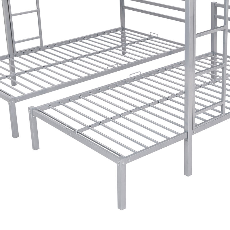 Full over Twin&Twin Size Bunk Bed with Built-in Shelf, Silver