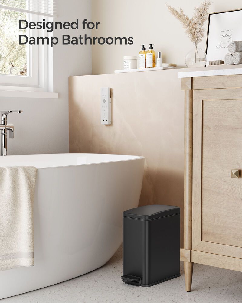 Bathroom Wastebasket with Lid – Slim, Space-Saving Trash Can for Tight Bathrooms or Apartment Use