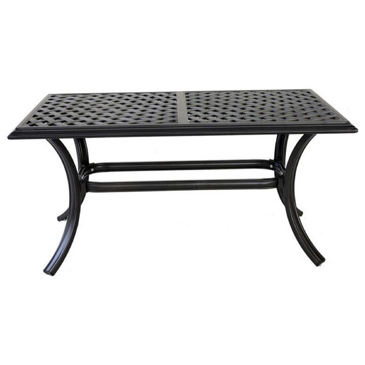 43 Inch Wynn Outdoor Patio Metal End Table, Pattern Top, Black- Benzara