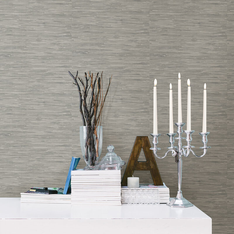 Tibetan Grasscloth Grey Natural Peel & Stick Wallpaper image number 3