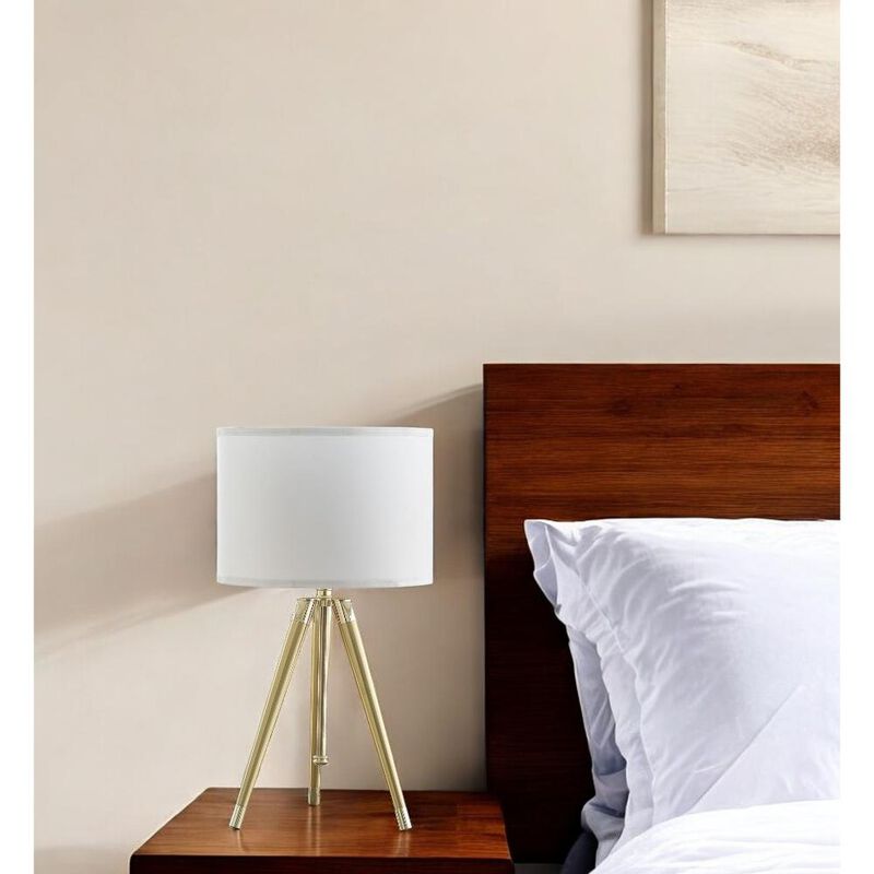 Hivvago Gold Metal Adjustable Height Tripod Table Lamp With White Drum Shade