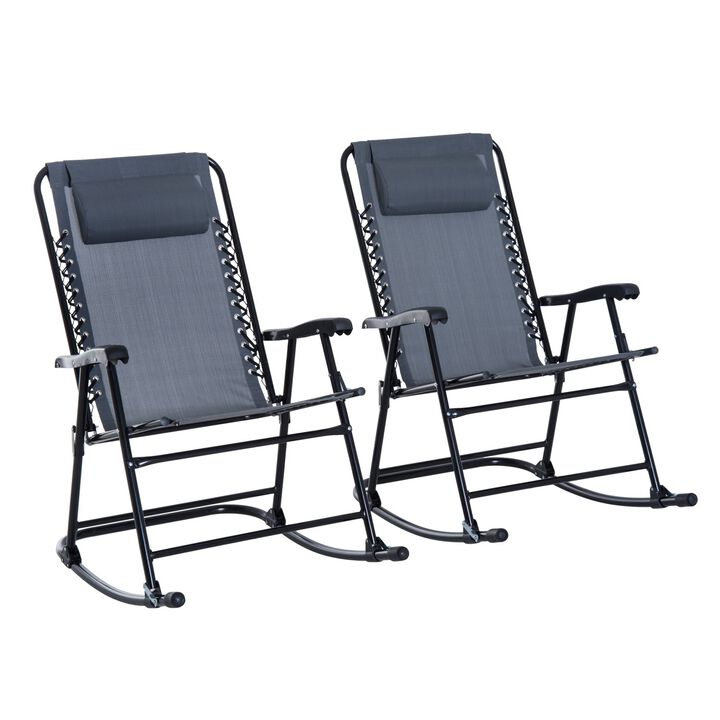 Relaxing Duo: 2-Piece Grey Folding Ergonomic Patio Rocking Chairs