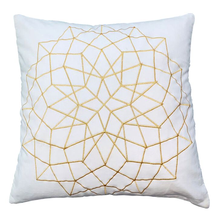 Hugo 20 x 20 Square Accent Throw Pillows, Embroidered Abstract Pattern, Set of 2, White, Gold-Benzara