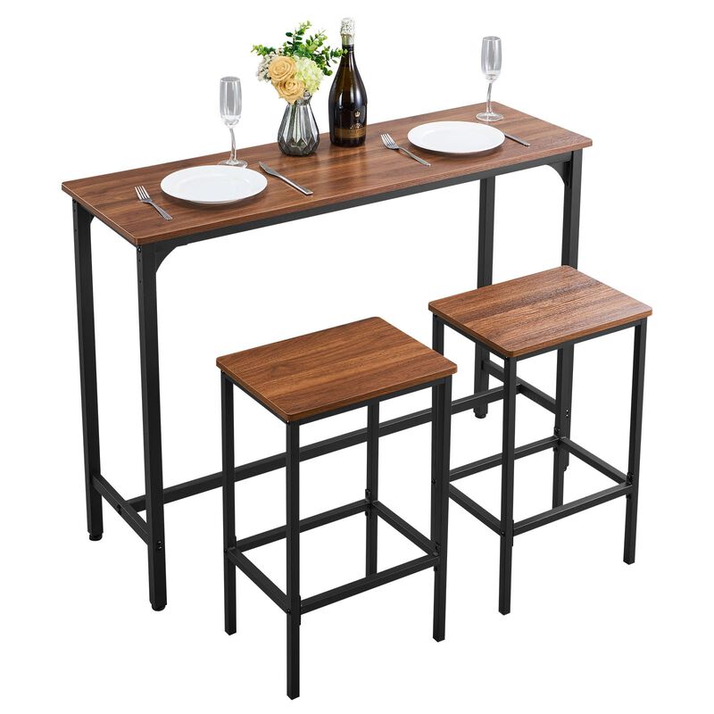 3PC 47" Bar Table Set with 2 Stools Rustic Brown & Black image number 3