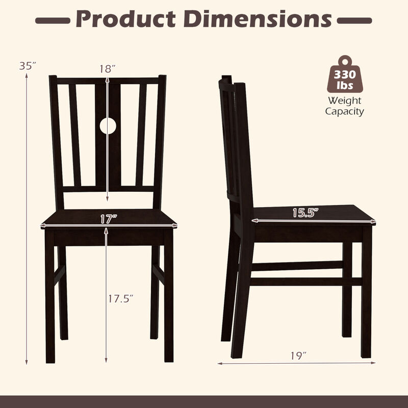 Solid Rubber Wood Kitchen Dining Chairs Set of 2 with Slatted Curved Back Design-Coffee image number 2