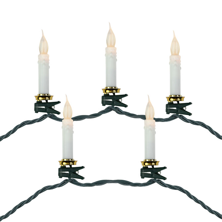 10ct Flickering LED Clip On Candle Christmas Lights  7' Green Wire