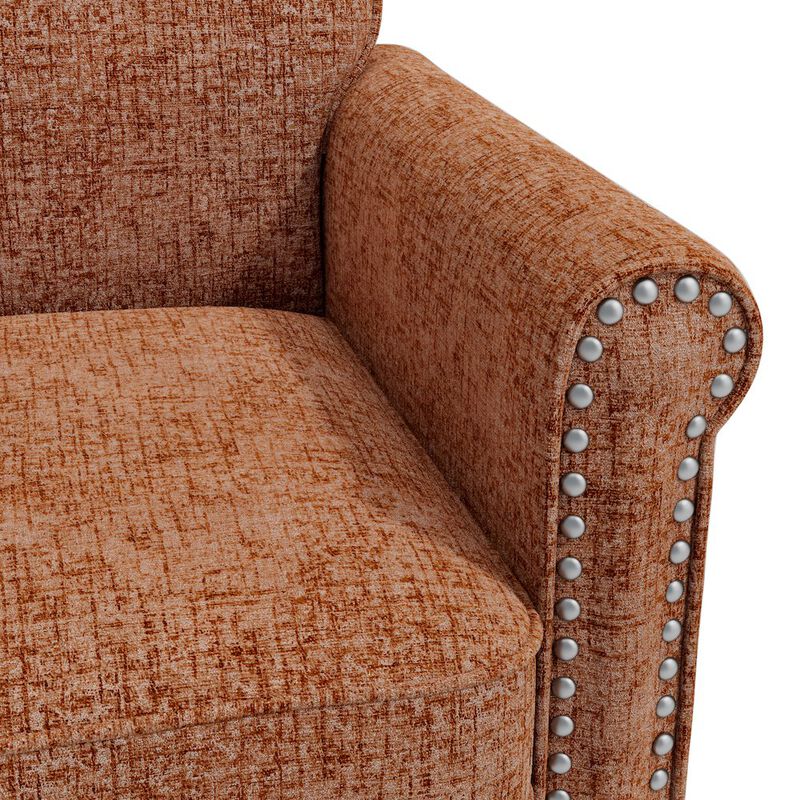 HL Home Furnishings Jean Rolled Armchairs with Nailheads in Orange Chenille