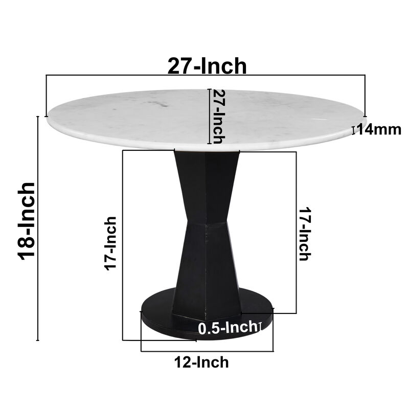 Riko Coffee Table, White Marble Top on Modern Iron Stand, Round Table, 27"