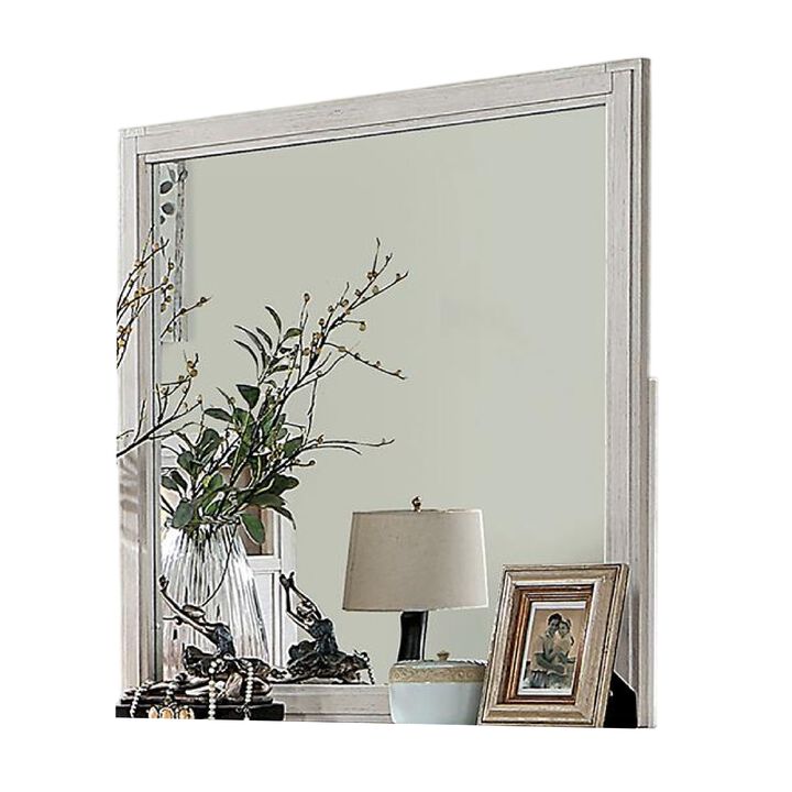 Varos Dresser Mirror, White Solid Wood, 38 Inch Stylish Square Frame