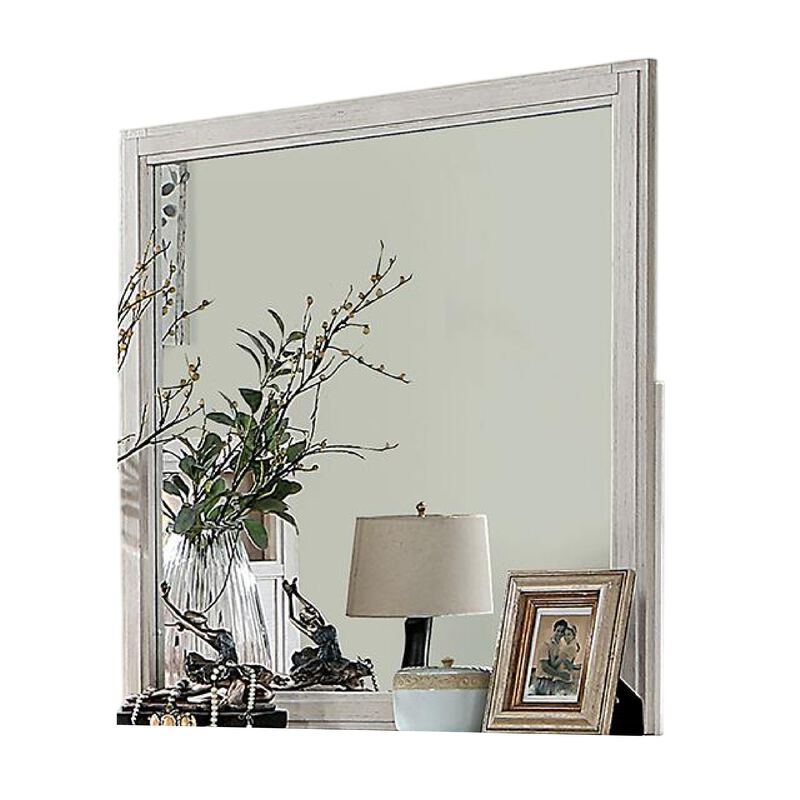 Varos Dresser Mirror, White Solid Wood, 38 Inch Stylish Square Frame