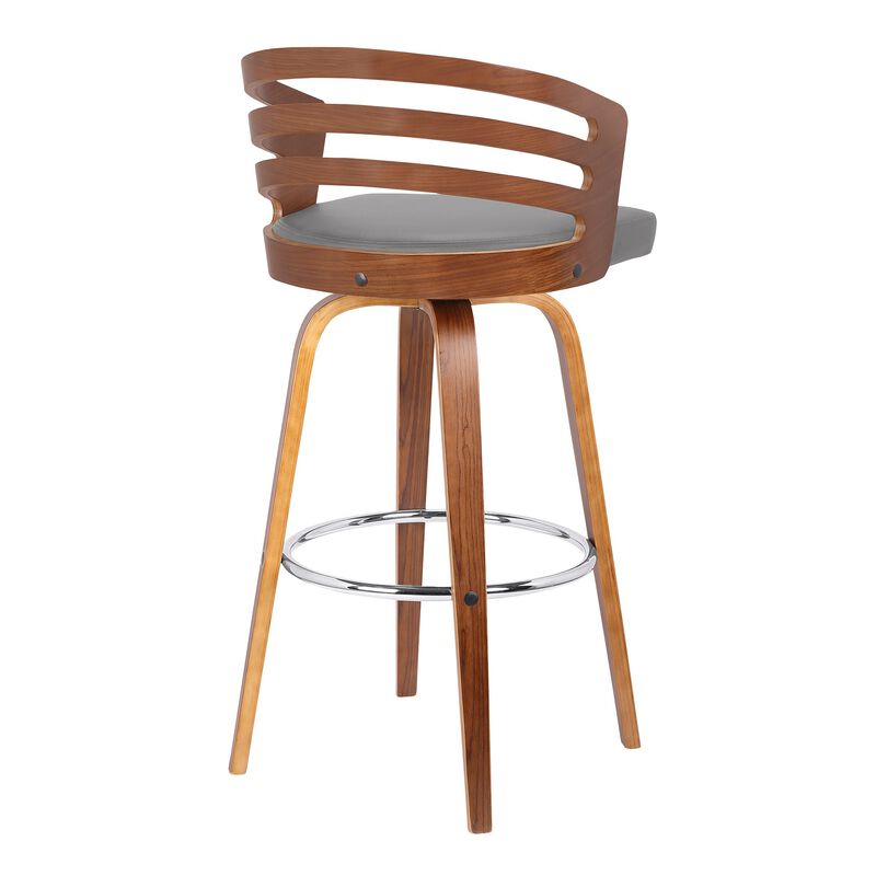Leatherette Swivel Wooden Counter Stool with Curved Back, Brown and Gray - Benzara image number 3