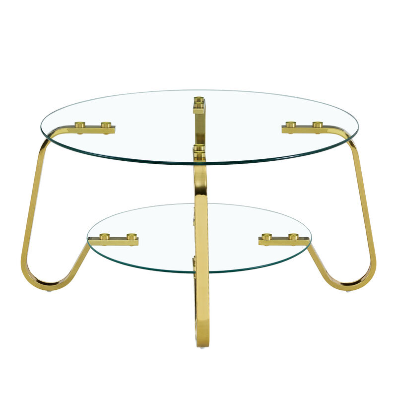 Ketwul 2-Tier Round Glass Coffee Table image number 8