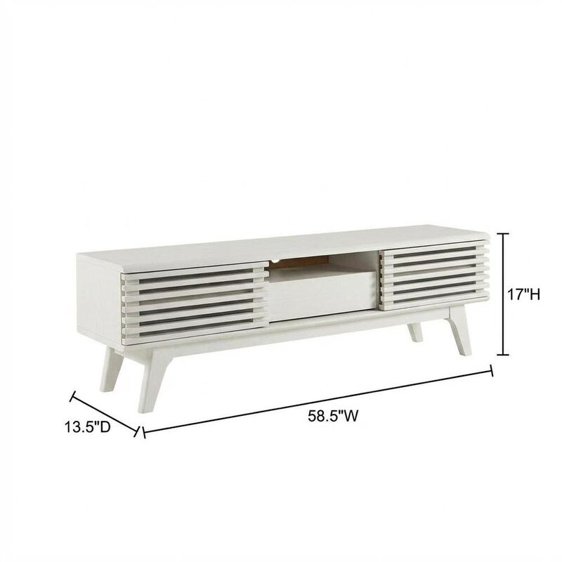 White wood TV stand with 59-inch top and sleek design image number 2