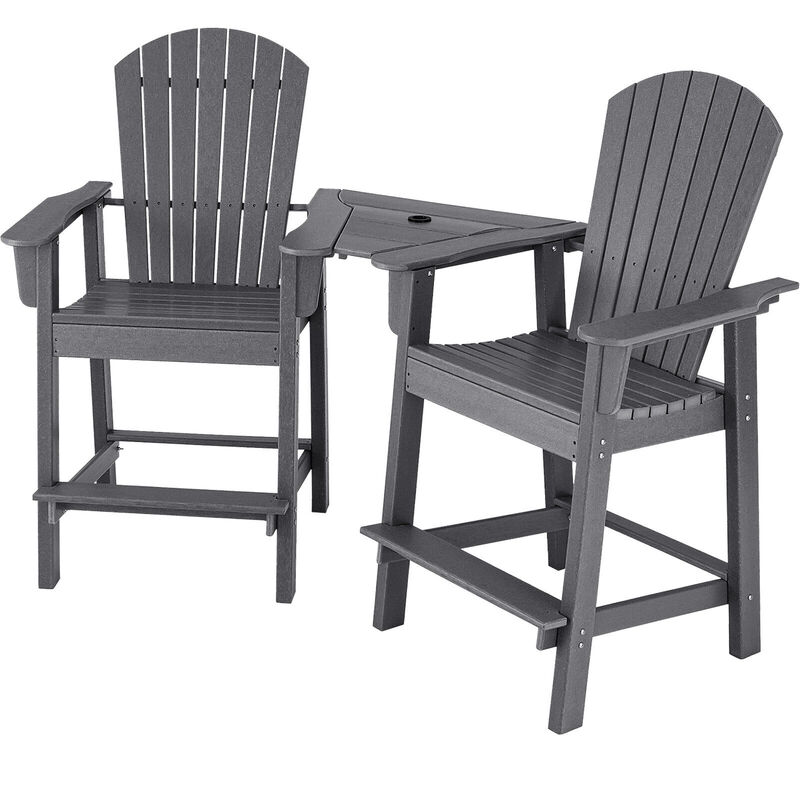 2 Pieces HDPE Tall Adirondack Chair with Middle Connecting Tray image number 3