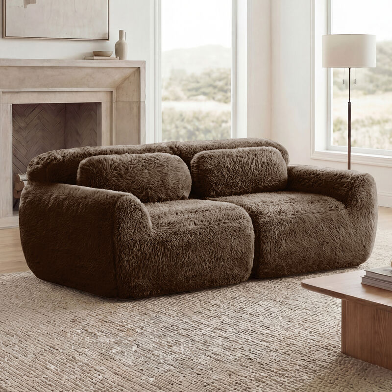 Monimp Soft Fluffy Plush Fabric Loveseats image number 8