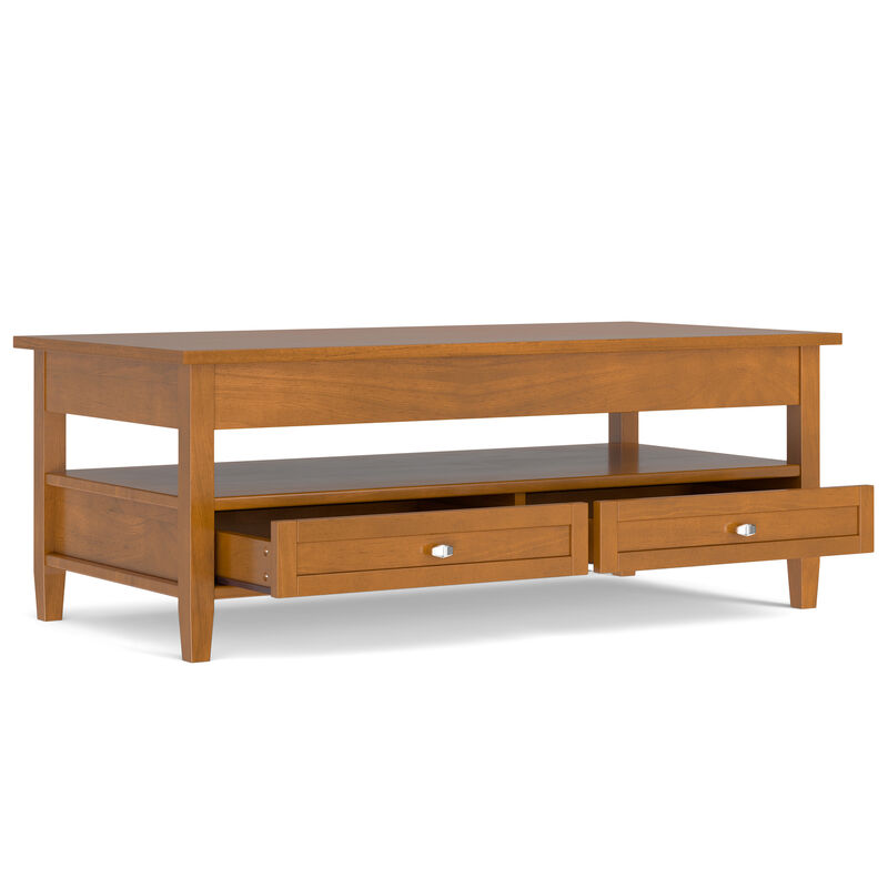 Warm Shaker SOLID WOOD 48 inch Wide Rectangle Transitional Lift Top Coffee Table in Light Golden Brown