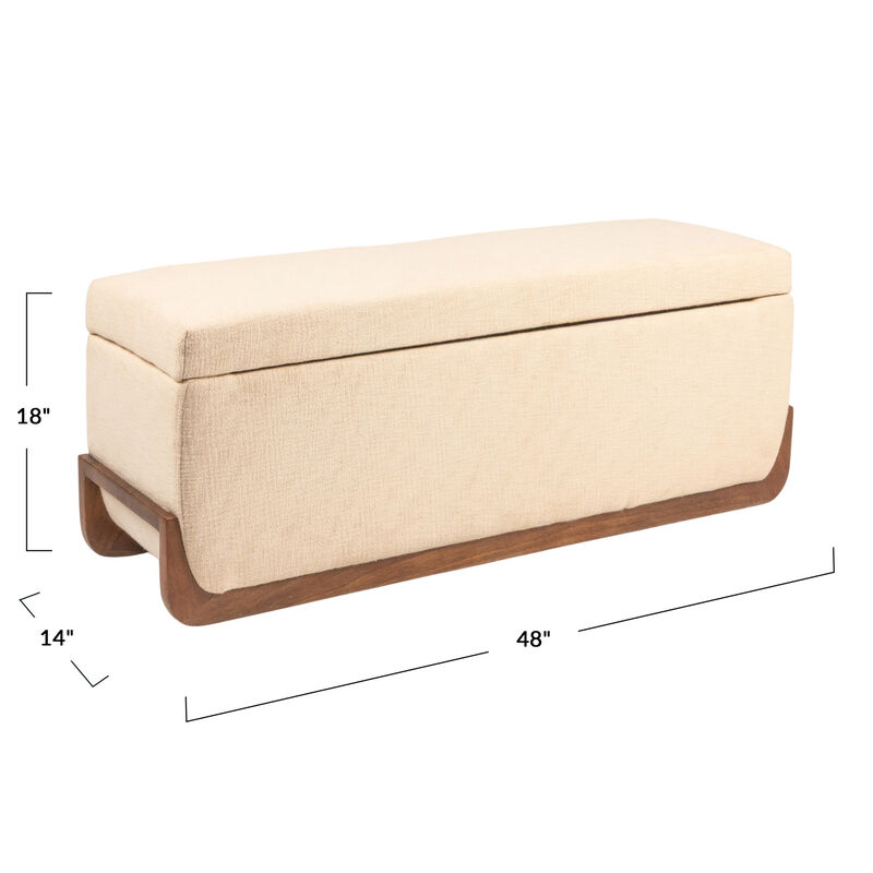 Mango Wood and Boucle Storage Bench, Ivory image number 2