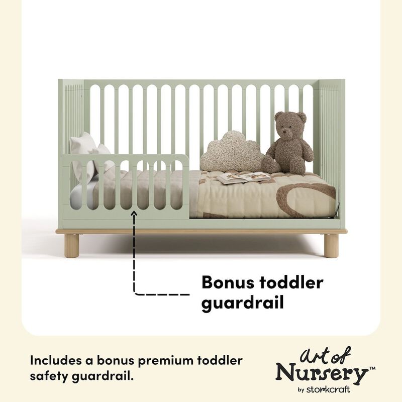 Deluxe 3-in-1 Convertible Crib with Bonus Toddler Guardrail, Sage with Driftwood image number 7