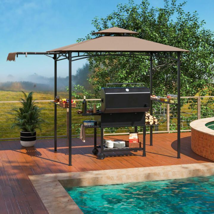 Hivvago 11 x 5 FT Grill Gazebo with Side Awning and Double-Tiered Top