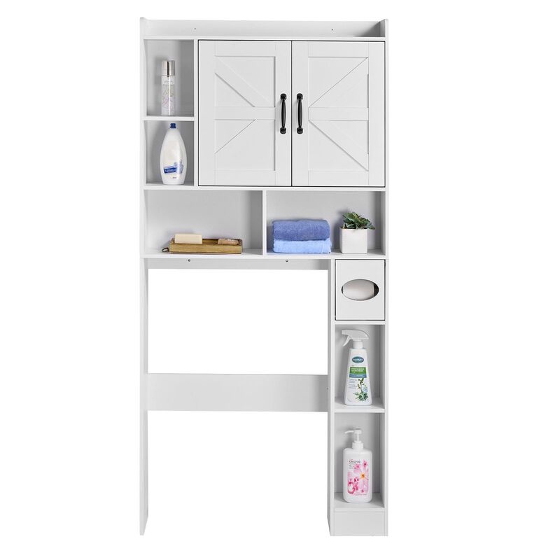Bathroom Over Toilet Storage Organizer with Cabinet, Open Shelf and Adjustable Shelf-White image number 3