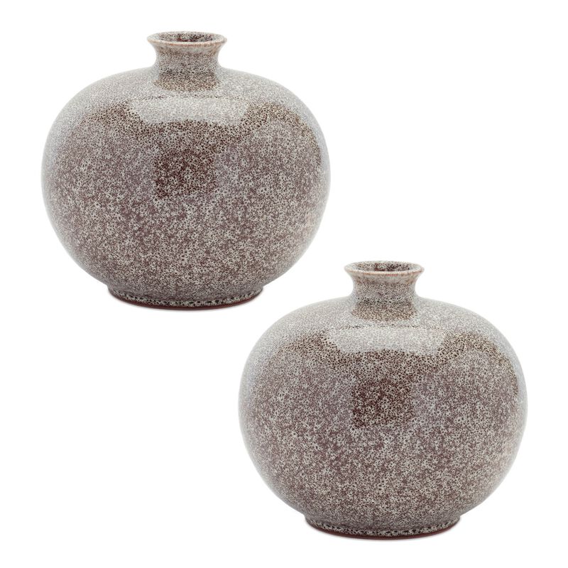 Set of 2 Speckled Ceramic Bottle Vases for Shelf, Mantel, or Tabletop Decor