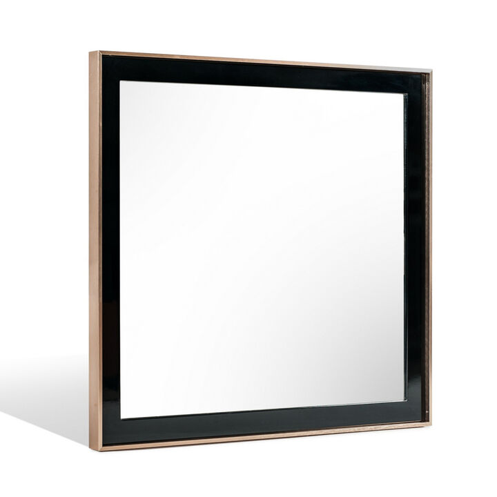Dual Tone Stainless Steel Frame Wall Mirror, Black and Gold-Benzara