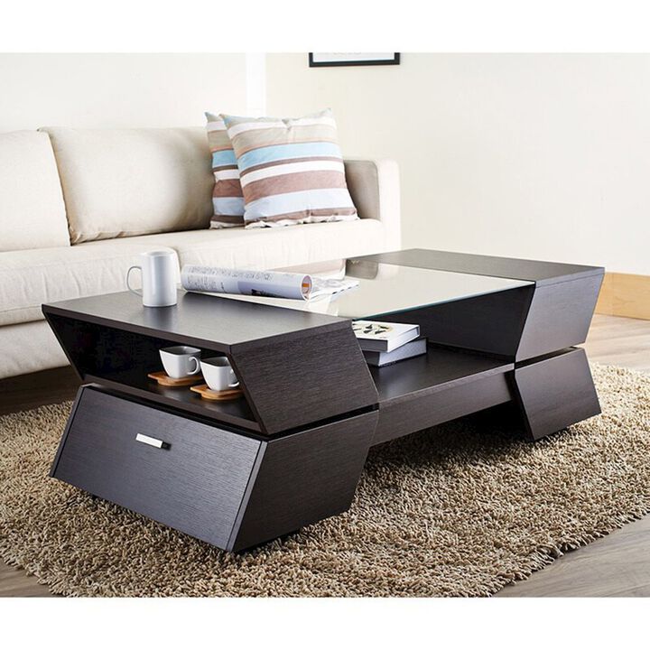 ENITIAL STAR Addison Contemporary Wood Storage Coffee Table in Espresso