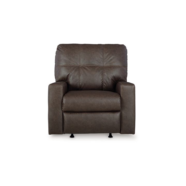 Barl Manual Recliner Chair, 35 Inch Tufted Dark Brown Faux Leather - Benzara