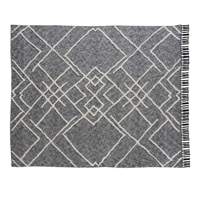 Stylish Cotton Coverlet with Geometric Pattern and Fringe Trim for Cozy Decor
