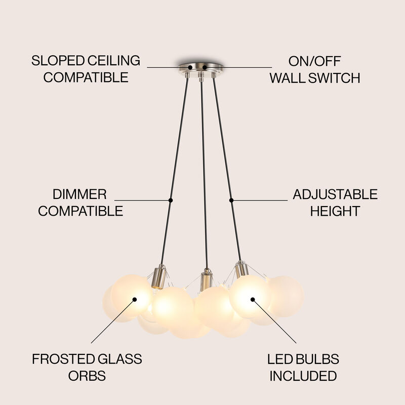 Aubrey 3-Light Mid-Century Glam Frosted Glass Orb LED Chandelier