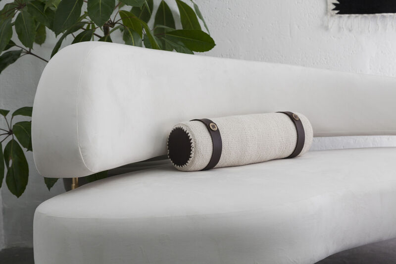 CHURO Handwoven Decorative Bolster Pillow, Bronze and Leather Details, In Stock image number 4