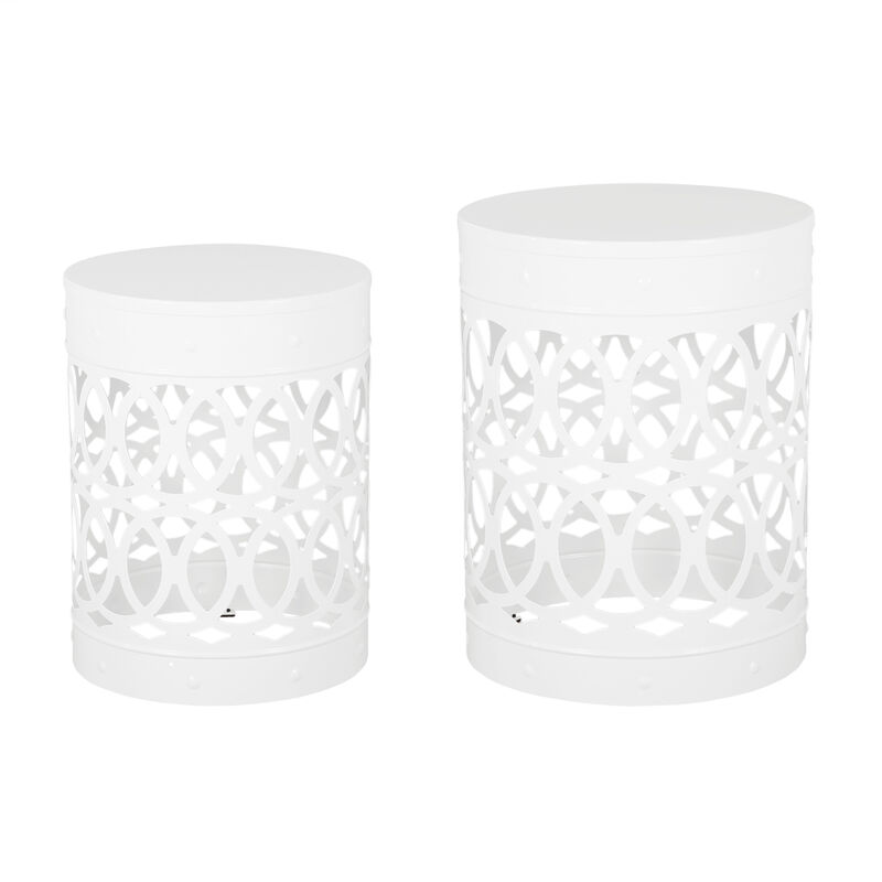 Merax Set of 2 Nesting Cylindrical Side Tables with Iron Cutout Frame image number 0