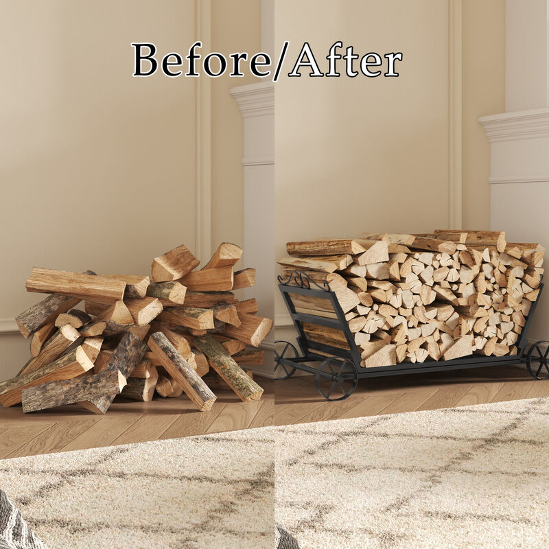 FUFU&GAGA Firewood and Package Holder Welded Steel Multifunctional Storage Rack with 154lbs Capacity 37.7"L x 21"W x 15.7"H