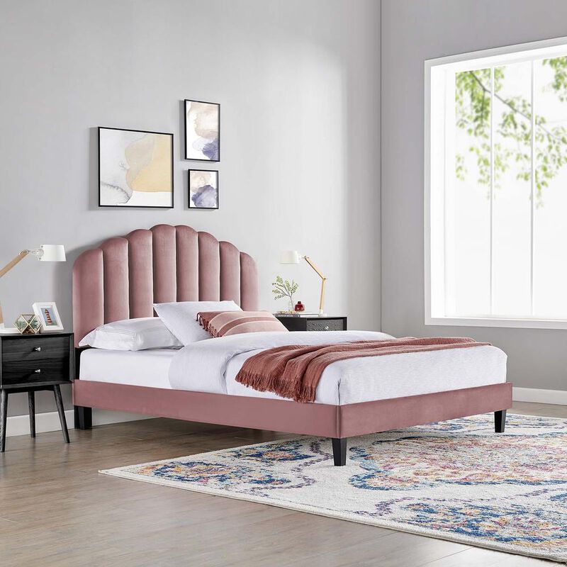 Daisy Performance Velvet Queen Platform Bed image number 9