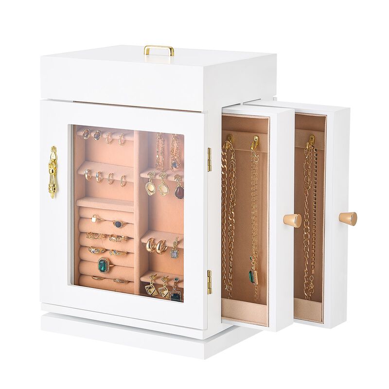 360&deg; Rotating Jewelry Organizer with Built-In Necklace Hooks &ndash; Stylish Storage Box