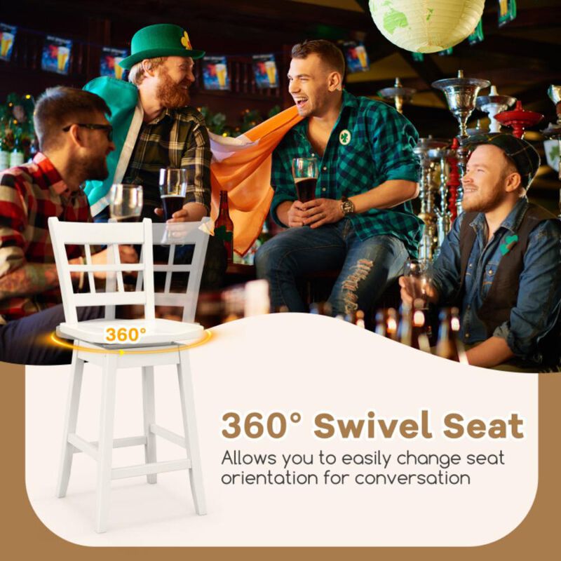 Hivvago Counter Height Barstools Set of 2 with 6-Grid Hollow Back and Seat