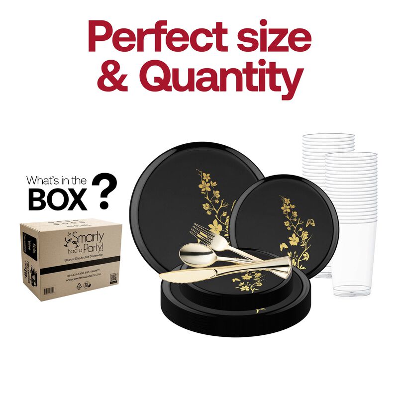 Black with Gold Floral Plastic Wedding Value Set (60 Sets) image number 3