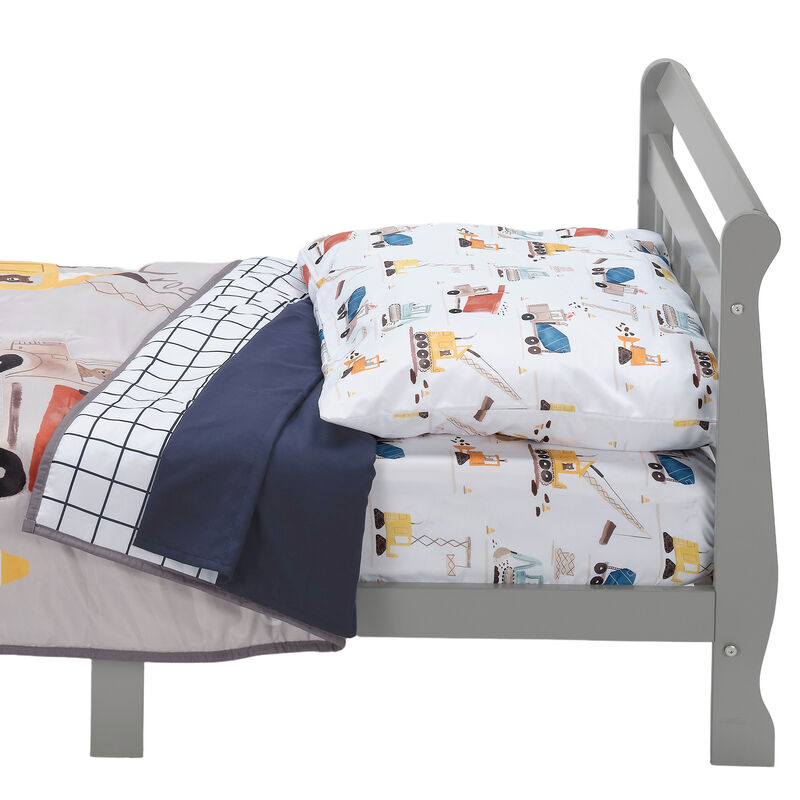 Bedtime Originals 4-Piece Construction Zone Gray/Navy/White Toddler Bedding Set