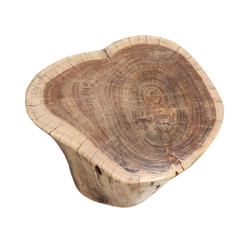 17 Inch Accent Stump Stool End Table, Live Edge Acacia Wood Log with Grain and Knot Details, Natural Brown image number 4