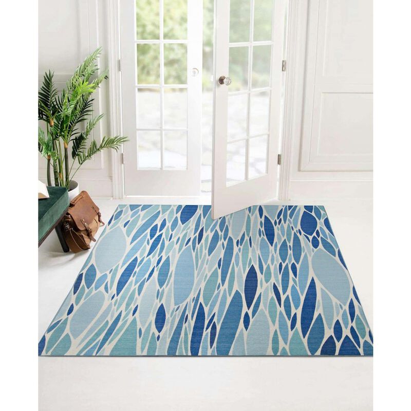 Linon Outdoor Washable Pompano Blue & Ivory, Rug image number 6